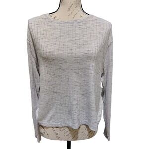 Lucky Brand Gray Ribbed Knit Long Sleeve Top Small Oversized Lightweight Y2K